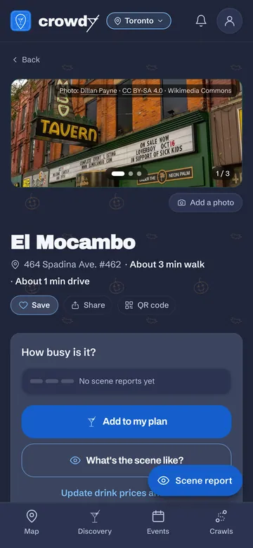 El Mocambo's page on Crowdy: photo, address, walking time, save and share