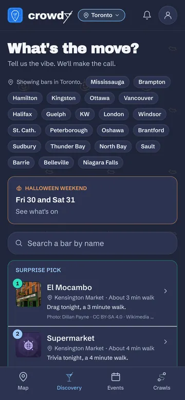 Crowdy's Discovery tab in Toronto: What's the move? with tonight's first pick, El Mocambo