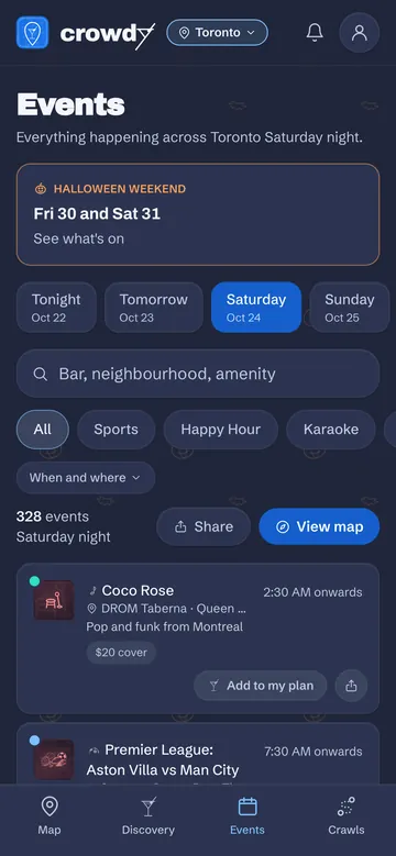Saturday night's events across Toronto on Crowdy